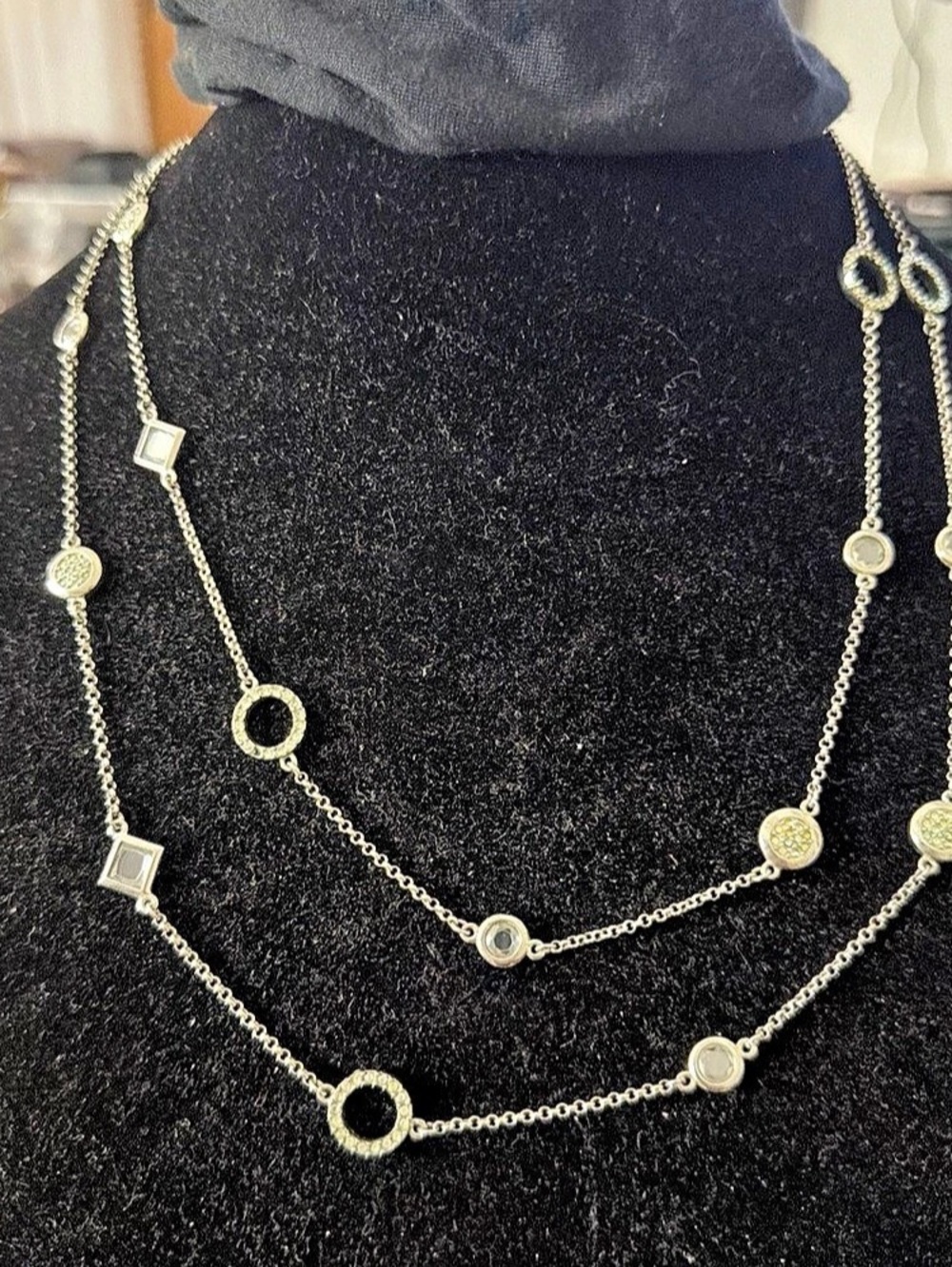 Lia Sophia 46”  Layered Crystal Necklace in Silver